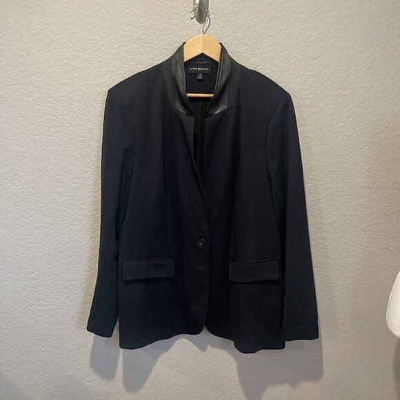 Lane Bryant Blazer Women 18 Jacket Black Stretch Career Business Fitted 1 Button - Picture 2 of 10